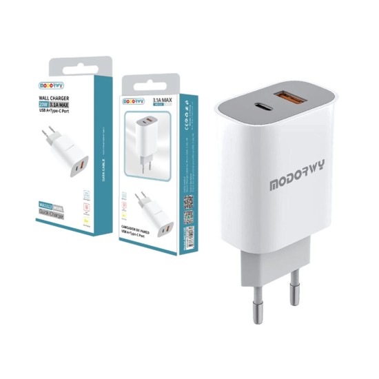 Modorwy Adaptor MA1113 5V 3.1A USB+Type-C White